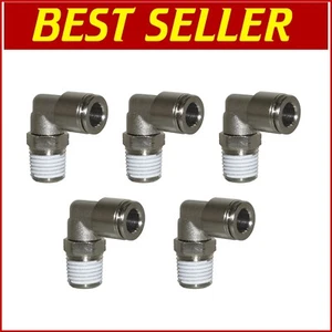 1/2" Tube x 1/2" NPT Compact Push-Fit Elbow Fittings - Teflon Coated (5 Pack) - Picture 1 of 4