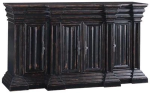 Sideboard Cathedral Antiqued Blackwash Wood, Heavy Moldings, Linen Fold Doors - Picture 1 of 4