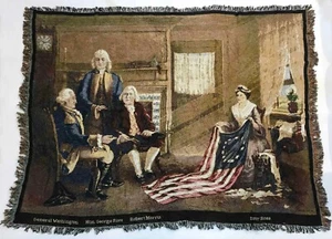 Bandera del Nacimiento de Nuestra Nación 68"x 52" Tapiz Tejido Manta Flecos EE. UU. - Imagen 1 de 8