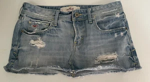 HOLLISTER youth lightwash distress cut off mini denim skirt size 1/25 - Picture 1 of 5