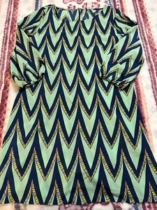 5th Culture Women's Dress 3/4 Sleeve Green, Multicolored Chevron Pattern Size L - Picture 1 of 4