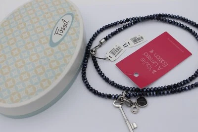 FOSSIL Damen-Halskette Schwarz 90 cm JF86945040 & CHARM Anhänger JF85486040 - Bild 1 von 2