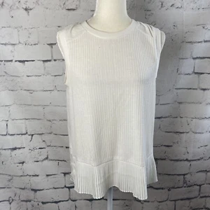 Blusa sin mangas 548 para mujer de punto medio blanca sin mangas plisada inferior cuello redondo - Imagen 1 de 13