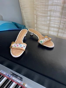 LOUIS VUITTON MURAKAMI MONOGRAM MULTI-COLOR PUMPS HEELS SIZE 37-7 MULES SANDALS - Picture 1 of 8
