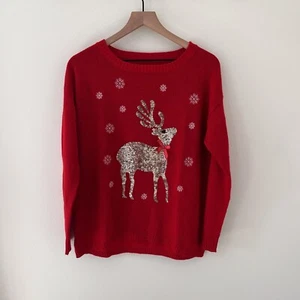 Red Sequin Reindeer Sweater - Picture 1 of 4