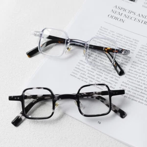 Square Transparent Eyeglass Frames Retro Hawksbill Glasses Vintage Hand Made - Picture 1 of 16