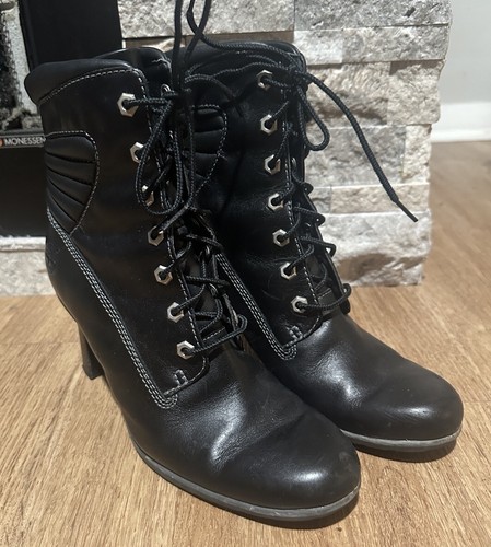 Stivaletti da combattimento TIMBERLAND neri in pelle con lacci e tacco grunge taglia 8