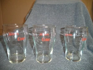 Lot of 3 Vintage Coca Cola Glasses Clear w/Red Coke Logos Juice Glasses 4" - Picture 1 of 3