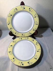Set of 4 Royal Doulton 10.25" Dinner Plates Blueberry Pattern Yellow Rim - Picture 1 of 6