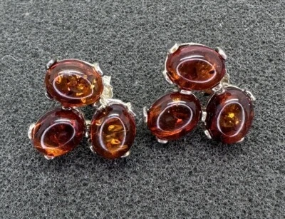 Tachuelas ámbar naranja de plata de ley 925 Foto 1 de 3