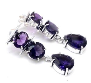 925 Sterling Silver Purple Amethyst Gemstone Jewelry Stud Earring Size-1.20''