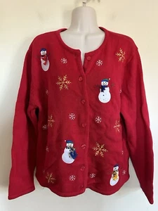Crystal Kobe Women’s Red Christmas Snowman Cardigan Sweater Size M - Picture 1 of 7