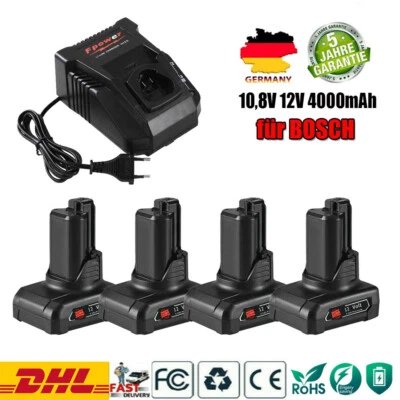 POWER WINGS Ersetz Bosch für Akku 12V 4Ah 1600Z0002Y GBA BAT420 BAT411 2607336037 Ladegerät