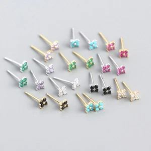 925 Sterling Silver Boho Cute Tiny Flower CZ Zirconia Stud Post Earrings A1425 - Picture 1 of 22