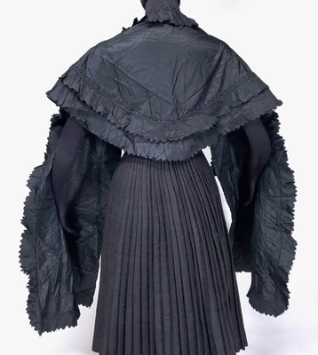 Потрясающий викторианский плащ шаль воротник надежном черный шелк бисер историческое модное кружево - Изображение 1 из 4