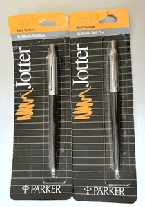 Vintage NOS "2 PARKER JOTTER BALLPOINT PENS": Made In USA; 1990s; Black & Silver - Bild 1 von 2