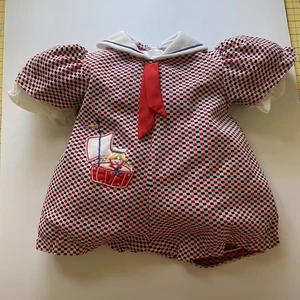 Vintage Tiny Tots Original Girl Embroidered Sailor Jumpsuit Romper Puff Sleeves - Picture 1 of 8