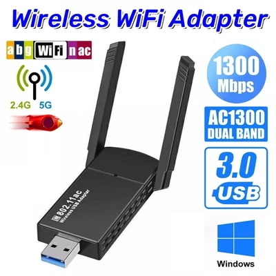 1300Mbps USB3.0 Adapter Dual Band 2.4G/5Ghz Dongle WiFi Windows Desktop PC A - Image 1 of 4