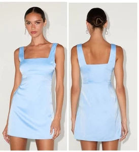 Mini Vestido Lulus Truly the Cutest Azul Claro Satinado Cuello Cuadrado Talla Mediana Nuevo con Etiquetas - Imagen 1 de 8
