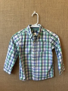 OshKosh B'gosh Boys Blue Green Check Button Up Shirt Size 6 - Picture 1 of 2