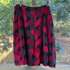 Harold's Red And Black Geometric Print 100% Silk Mini Skirt Size 14 - Picture 1 of 7