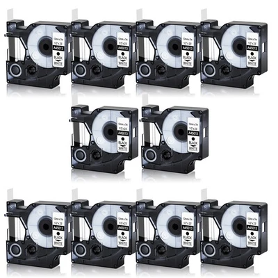 10PK 12mm Black on White Label Tape 45013 for DYMO LabelManager 100 1209 150 160 - Image 1 of 4
