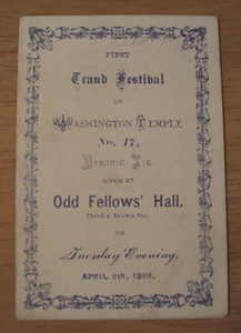 Post CIVIL WAR 1869 "GRAND FESTIVAL" Program~ODD FELLOWS' HALL~Philadelphia PA~ - Picture 1 of 4