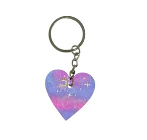 Heart Keyring Hand Painted Wood Keychain Sky Clouds Aesthetic, Bag Charm Gift - Picture 1 of 2