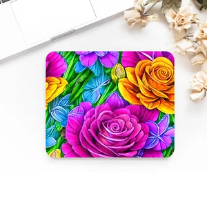 Alfombrilla de ratón de escritorio antideslizante con flores coloridas impresas. Portátil, oficina, iPad, PC,  - Imagen 1 de 2