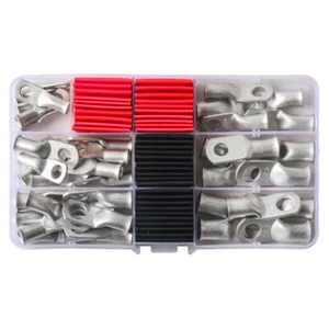 40X Ring Tinned Copper Terminals Wire 2 4 6 8 AWG Cable Lugs W/ Heat Shrink Tub - Picture 1 of 5