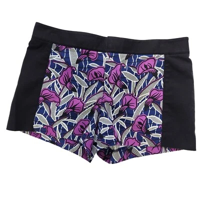 Club Monaco Shorts Womens 6 Black Purple Floral Colorblock Flat Front Bold - Image 1 of 4