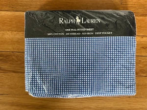 NIP Ralph Lauren Small Blue Gingham FULL FITTED Sheet Vintage 90's USA - Picture 1 of 5