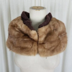 Vintage Genuine Fur Stole Sable Scarf Wrap Shawl Mid Century Brown Boucle Wool - Picture 1 of 5