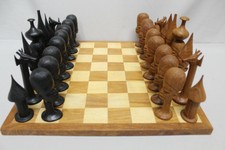 Vintage African Tribe Chess Set HAND CARVED WOOD KING  5 1/8"
