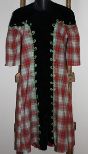 Vintage~LOMBARD~rot kariert Wolle & schwarz SAMT~Kleid~KNOPFLEISTE~ausgefallene Details~M - Bild 1 von 11