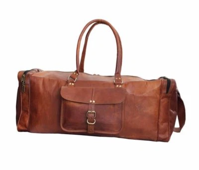 Bolso de Lona Para Hombre Cuero Genuino Grande Cuadrado Viaje Gimnasio Fin de Semana Noche Foto 1 de 4