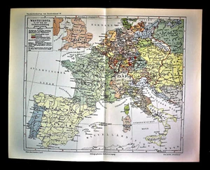 1902 Original Mappa Geografica: EUROPA OCCIDENTALE - WEST EUROPA.Meyers. - Imagen 1 de 1