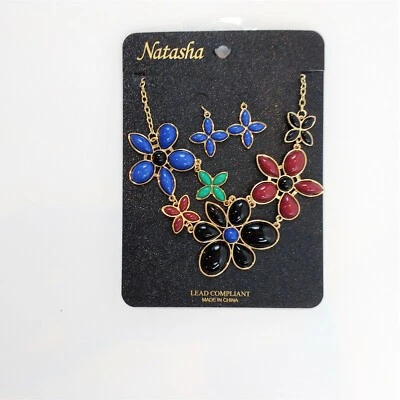 Natasha Flower Necklace and  Dangle Earrings - Image 1 of 4