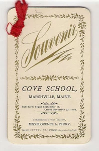 Souvenir Cove School Marshville Maine Otoño Término 1904 Lista de Alumnos ME - Imagen 1 de 1