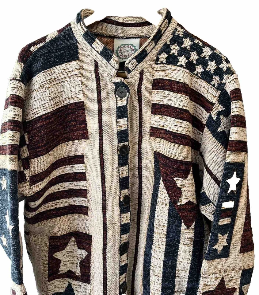 Chaqueta Sugar Street Weavers American BANDERA EE. UU. Estrellas Rayas Tapiz Mujer’s 2XL Foto 1 de 4
