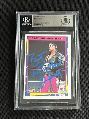BRET HART 1995 MERLIN WWF WRESTLING SIGNED AUTOGRAPHED CARD BAS AUTHENTIC - Image 1 of 2