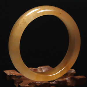 59mm Certified Grade A 100% Natural Yellow Brown Icy Jade Bangle Bracelet 62069