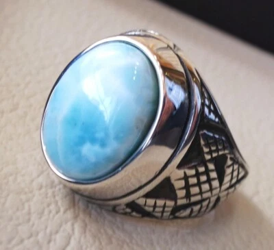 Anillo Larimar Azul Plata 925 Para Hombre Piedras Preciosas Hecho a Mano Joyería Turca MR#325 Foto 1 de 3