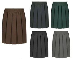 Girls School Skirts Box Pleated Elasticated Waist Skirt Kids School Uniform - Picture 1 of 14