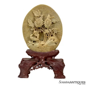 Vintage Chinese Soapstone Carved Birds & Floral Motif Sculpture - Picture 1 of 9