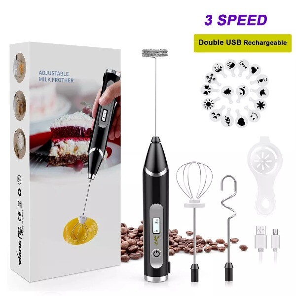 Dual Head Electric Egg Beater Milk Frother USB Charging Mixer For Coffee Drink Photo Related