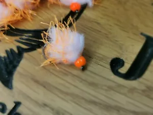 6 WHITE AND ORANGE EGGSTACY BLOBS FISHING TROUT FLIES SIZE 10 BARB LESS HOTHEAD - Picture 1 of 3