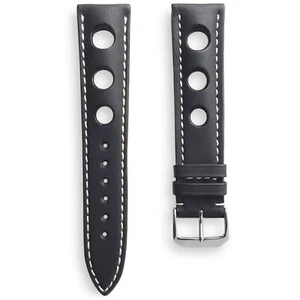 22 mm Negro JUCHTEN Cuero Perforado Carreras GT Rally Reloj Correa de Banda - Imagen 1 de 5