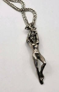 Collar de plata esterlina colgante de 3" erótico desnudo de 19" para hombre vintage - Imagen 1 de 10