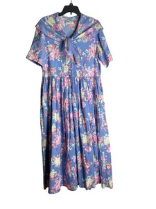 Vtg Laura Ashley Floral Dress Cabbage Rose US 14 Cotton Cottage Core - Picture 1 of 18